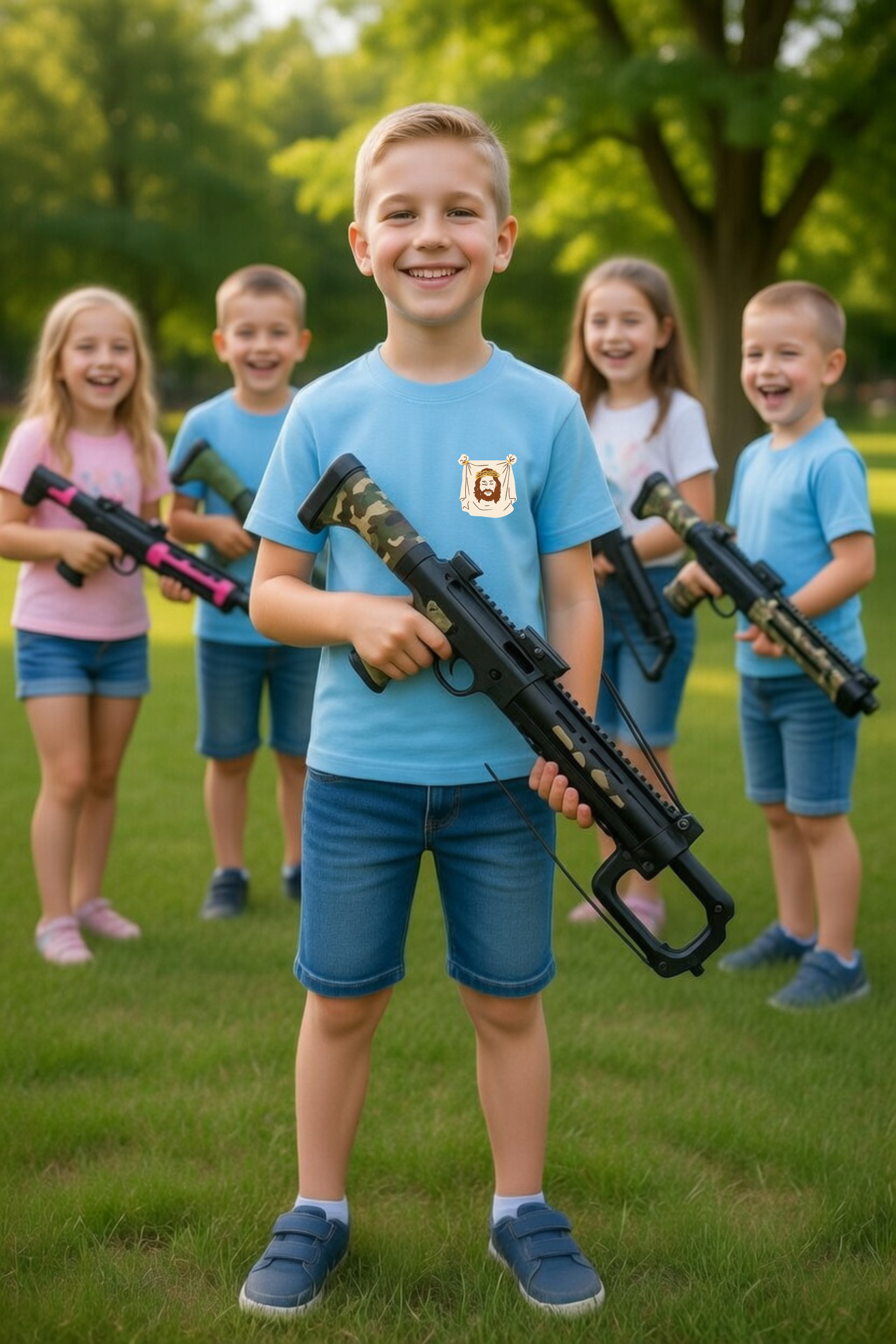 dziecięca błękitna koszulka chrześcijańska z nadrukiem chusta manoppello.png