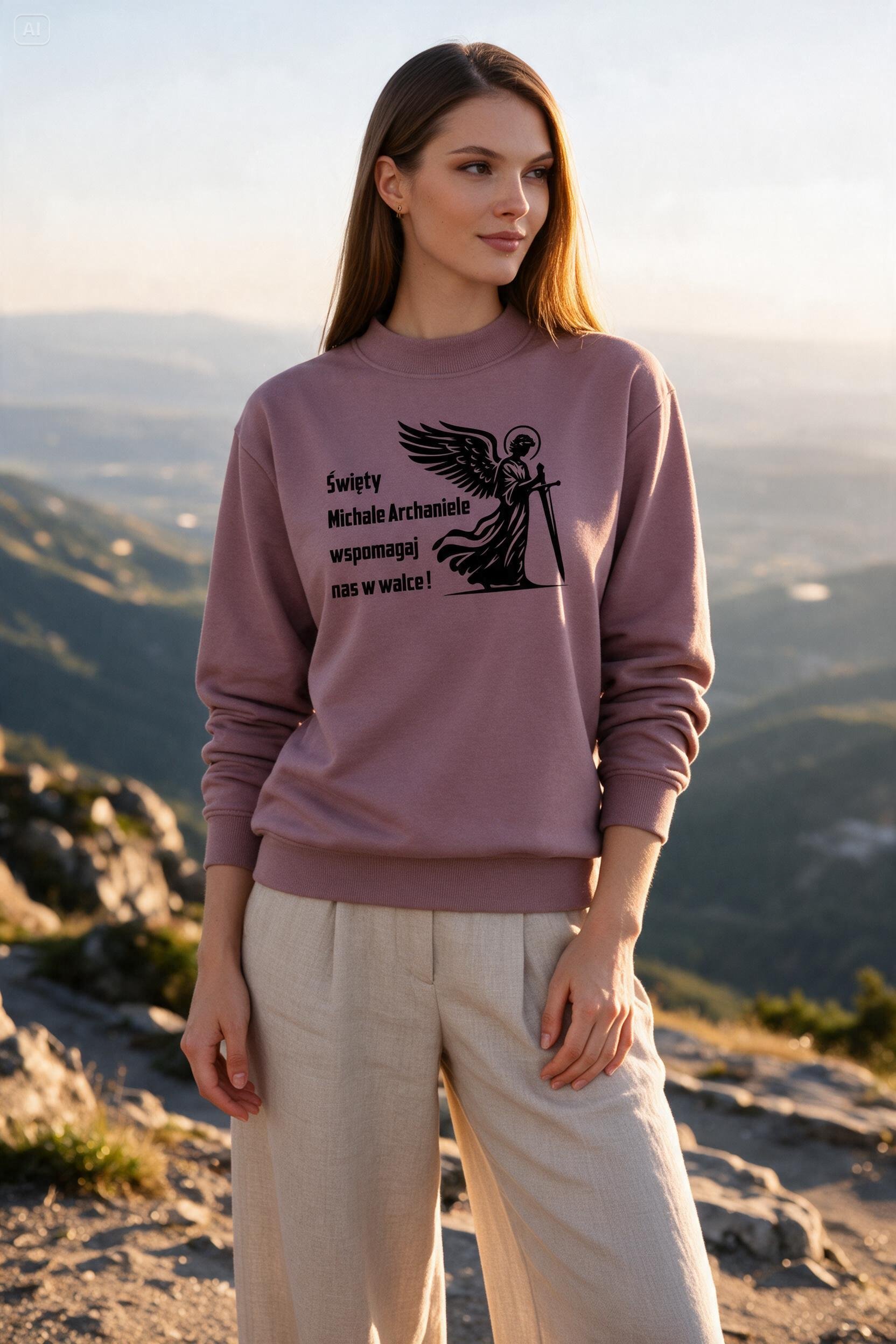 chrześcijańska bluza damska brudny roz Swięty michał archanioł.png