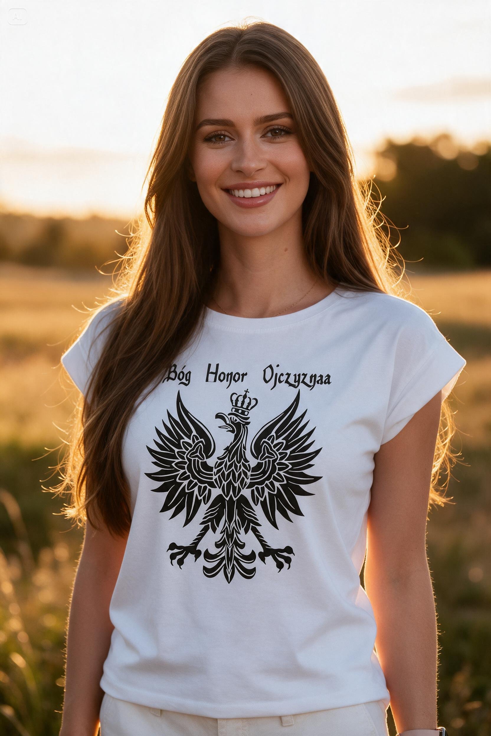 Chrześcijańska,katolicka religijna  biała koszulka damska godło bóg honor ojczyzna polska