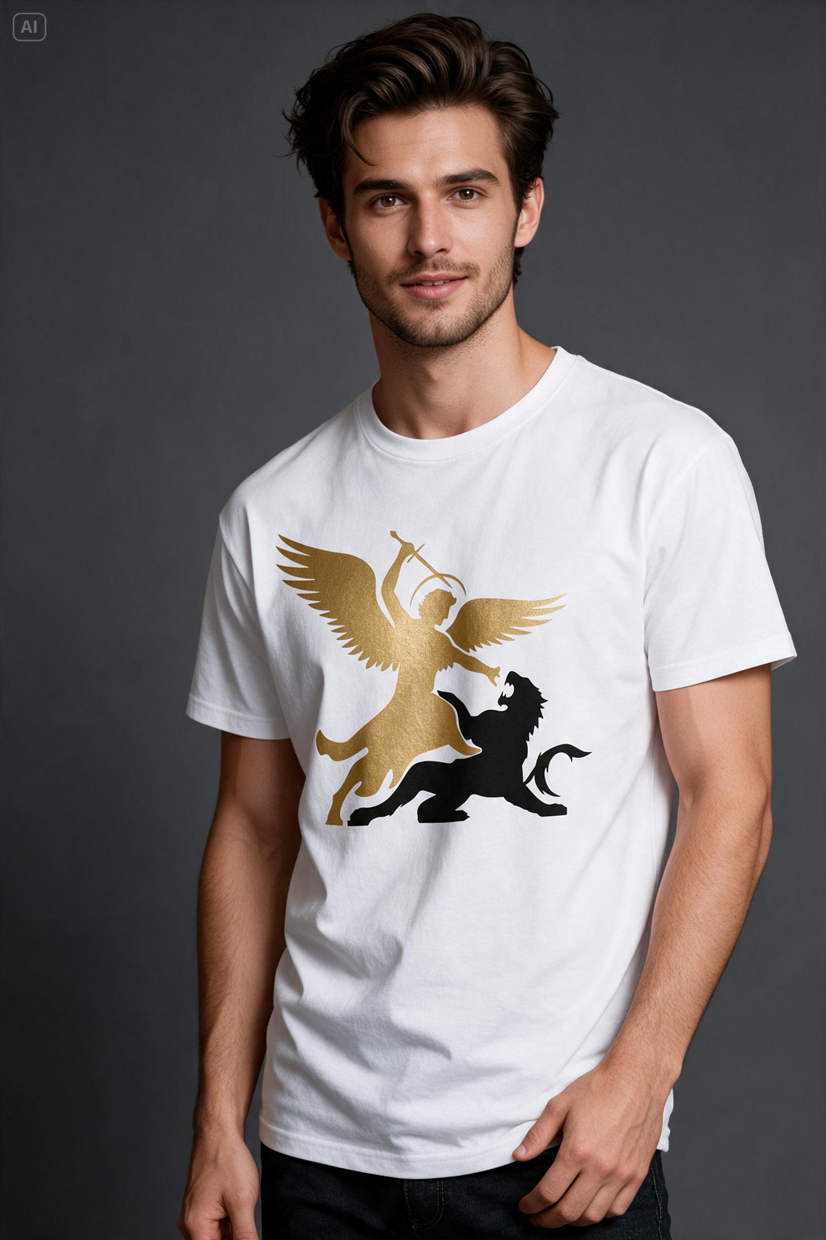 Chrześcijański katolicki religijny biały T-shirt męski z przesłaniem święty michał archanioł