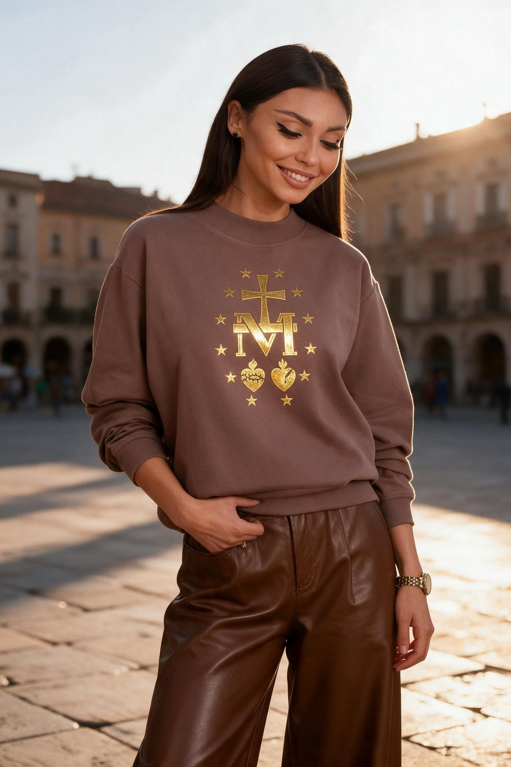 chrzescijanska damska bluza cappucino Cudowny medalik.jpg